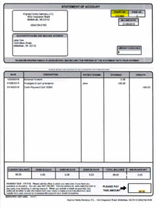 Virginia Family Dentistry sample account statement